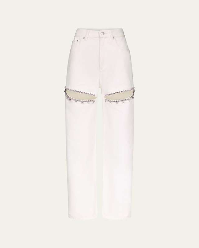 Crystal Slit Straight-Leg Jeans
